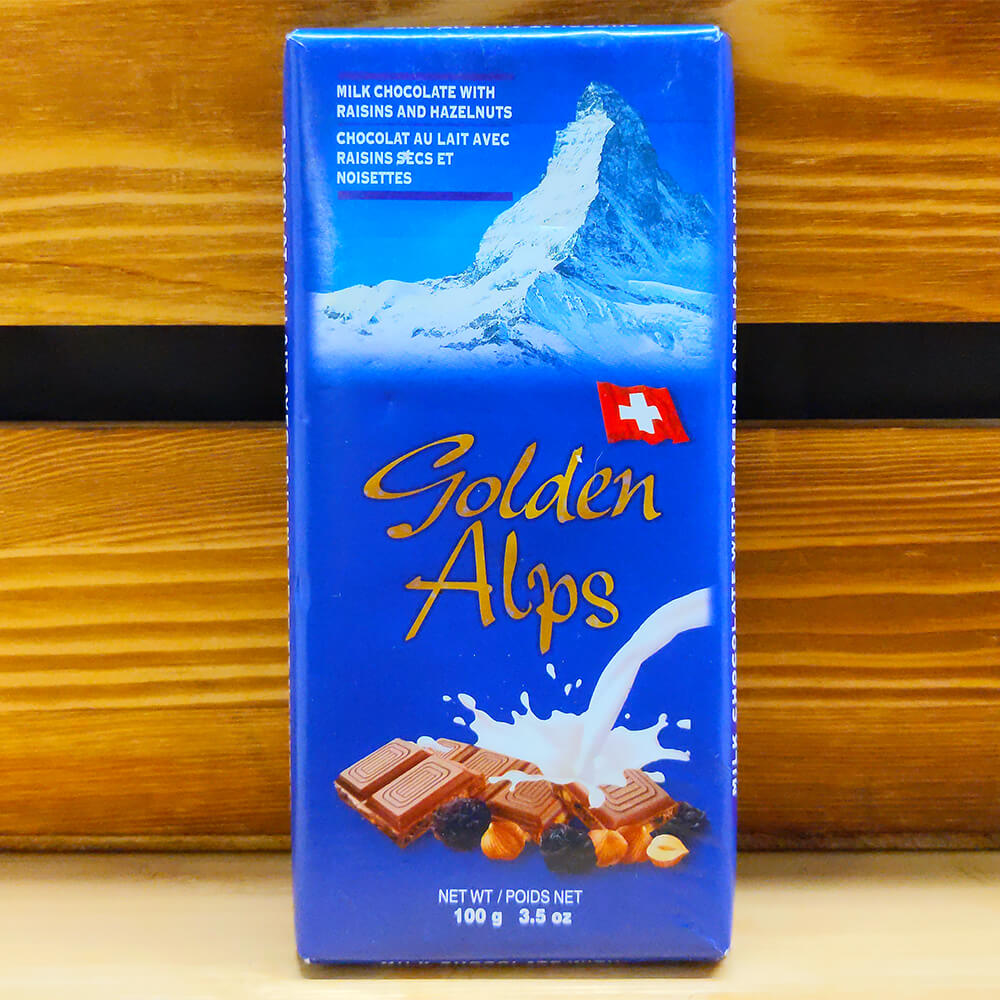 Golden Alps - Milk Chocolate with Raisins & Hazelnuts (100g)